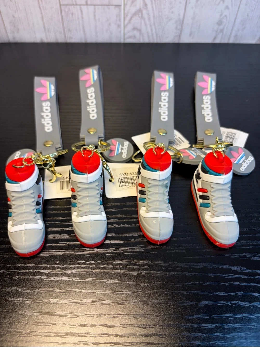 4Pcs Adidas Gray Mini Sneaker Keychain with Red Accents GREAT FOR GIFTS!